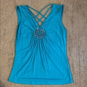 Teal beaded tank top